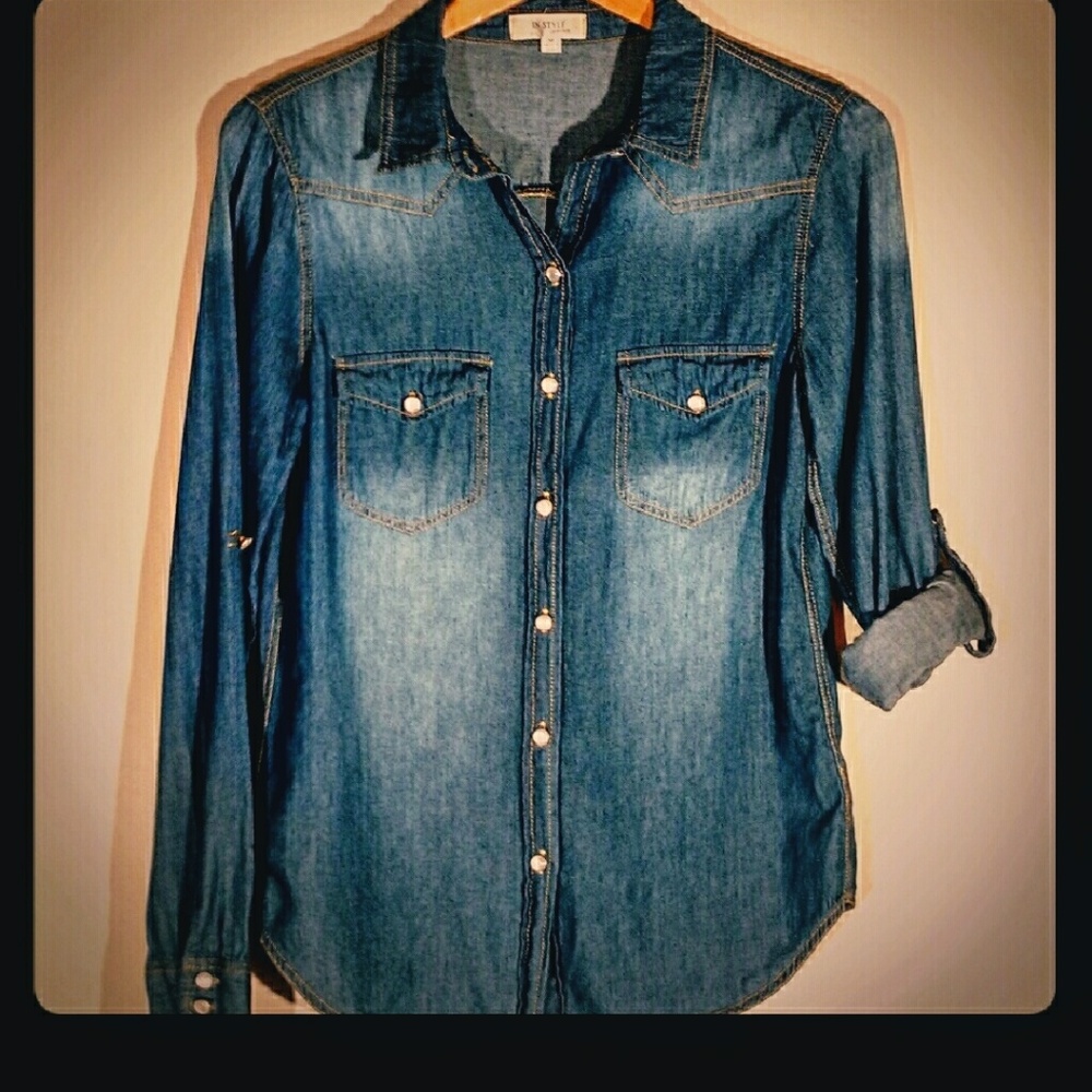 Denim Chambray Western Style Button Down Shirt
